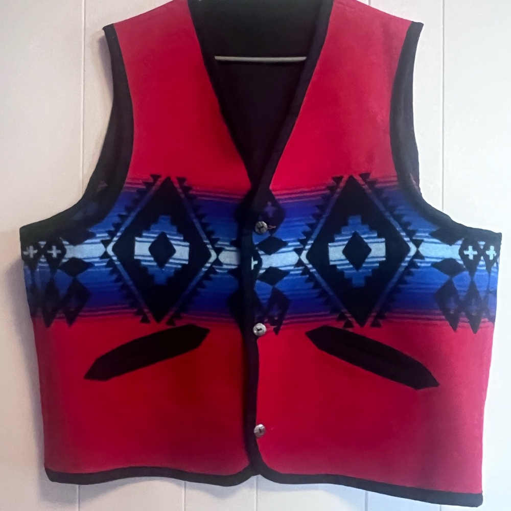 Pendleton Red and Black Wool Vest with Aztec Accents reversible